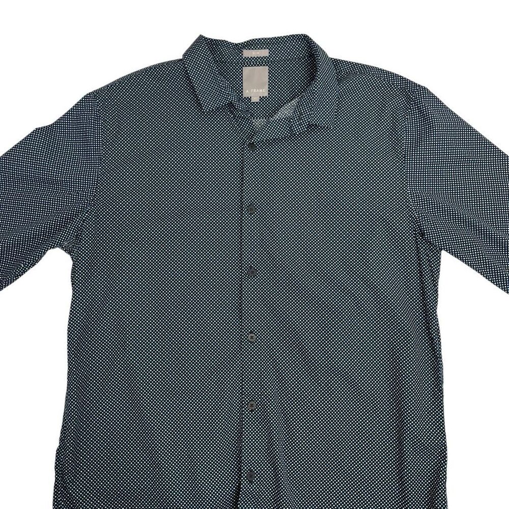 A Frame Mens Slim Polka Dot Long Sleeve Cotton Dress Shirt Black Blue Size XL